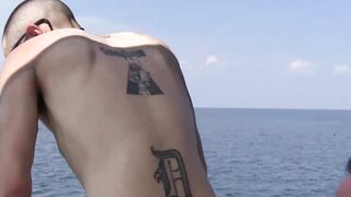 Bunch of friends take turns barebacking tattoed guy on boat