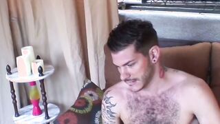 Inked homo fucks couch and sucks his dick in passionate solo