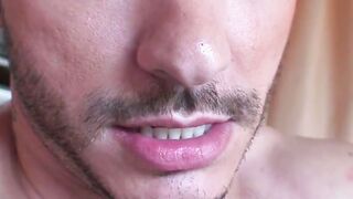Inked homo fucks couch and sucks his dick in passionate solo