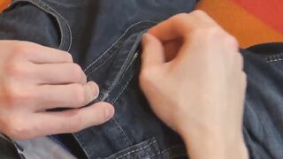 Slim twink Eryk wanking off big foreskin covered dick hard