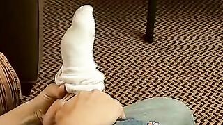Solo pleasure for jock that touches his smelly feet too