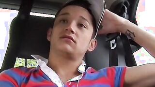 Cock craving twink rammed in moving car threesome
