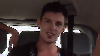 Cock craving twink rammed in moving car threesome