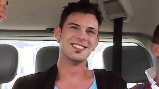 Cock craving twink rammed in moving car threesome