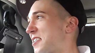 Cock craving twink rammed in moving car threesome