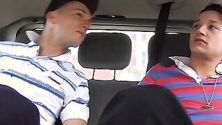Cock craving twink rammed in moving car threesome