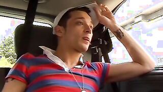 Cock craving twink rammed in moving car threesome