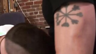 Guys with pierced nipples and tats fuck hardcore bareback
