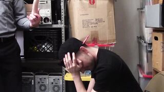 Young thief dominated with dildo and raw cock by gay guard