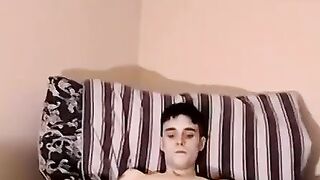 Cute twink Aiden receives a massive load of cum on his face
