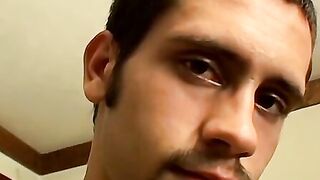 Hairy straight amateur cums on himself after masturbating