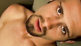 Hairy straight amateur cums on himself after masturbating