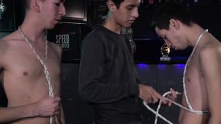 Skinny latino boyfriends bareback in dungeon threesome