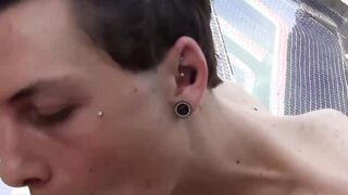 I fuck my twink bestfriend by the pool and cum in his ass