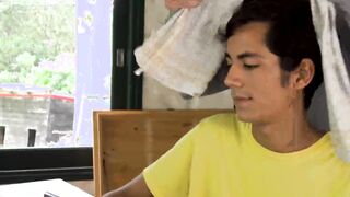 Pretty Latino teen fucked raw in amateur foursome