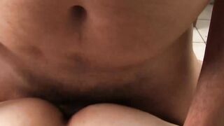 Inked cutie drilled bareback by mature daddy hard
