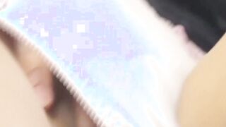 Young Japanese babe with hairy pussy masturbating solo