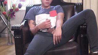 Horny hot jock Cedric Anderson jerks his perfect thick cock