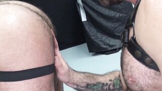 Bearded hunk jerked off with fleshlight while ass drilled