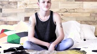 Sexy twink Avery Jones interviewed then he jerks his cock