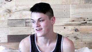 Sexy twink Avery Jones interviewed then he jerks his cock