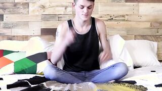 Sexy twink Avery Jones interviewed then he jerks his cock