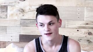 Sexy twink Avery Jones interviewed then he jerks his cock