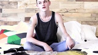 Sexy twink Avery Jones interviewed then he jerks his cock