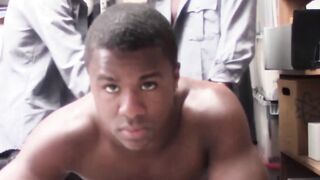 Young black thief has his ass stretched by two gay guards