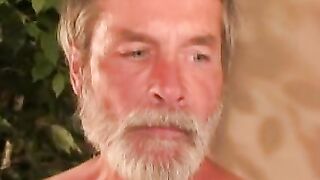 Naughty grandpa watches porn while jacking off
