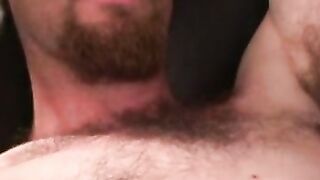Curly amateur works on his cock and blasts out a load