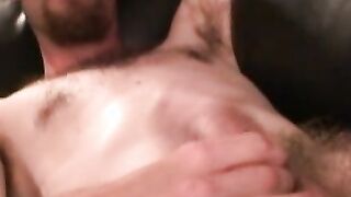 Curly amateur works on his cock and blasts out a load