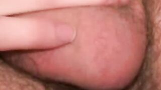 Curly amateur works on his cock and blasts out a load