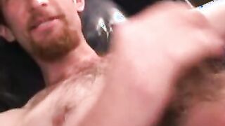 Curly amateur works on his cock and blasts out a load
