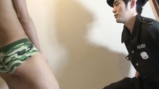 Asian officer Toshiro swallows cock and fucks asshole