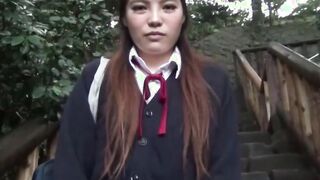 Vibrator toy inside Japanese chick with pigtails in public