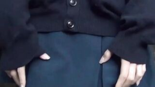 Vibrator toy inside Japanese chick with pigtails in public
