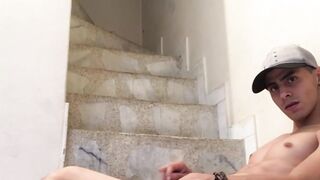 Cute Latin guy shows off his big dick in solo masturbation