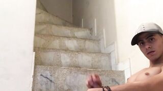 Cute Latin guy shows off his big dick in solo masturbation