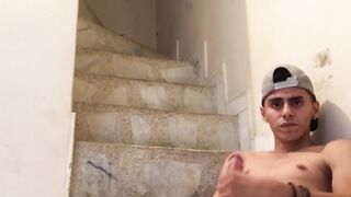 Cute Latin guy shows off his big dick in solo masturbation