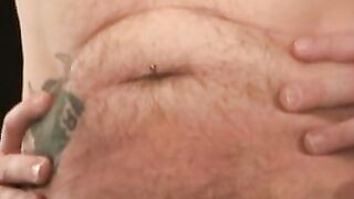 Inked bald guy shows off cock stroking skills and cumshot
