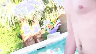 Horny Tyler Phoenix sucks Max Camerons cock beside the pool