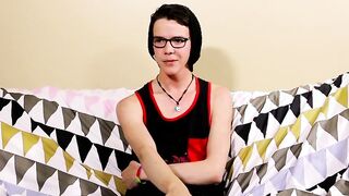 Nerdy twink Aaron Martin jacking it hard after interview