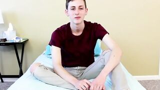 Horny twink Austin Hill gets interviewed then he does solo