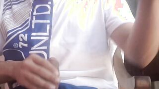 Outdoor wanking with sexy young Latino wearing baseball cap