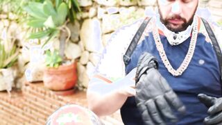 Beefy daddy biker exchange blowjobs with tattooed mature gay