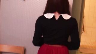 Naughty Japanese schoolgirl sucks hard cock and swallows cum
