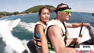 Amateur Thai teenagers Cherry blowing a huge white penis on a jet ski