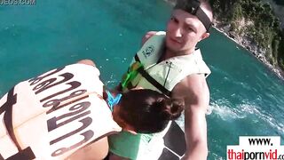 Amateur Thai teenagers Cherry blowing a huge white penis on a jet ski