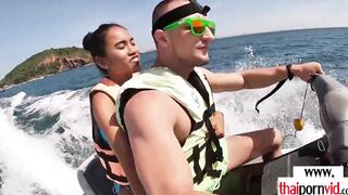 Amateur Thai teenagers Cherry blowing a huge white penis on a jet ski